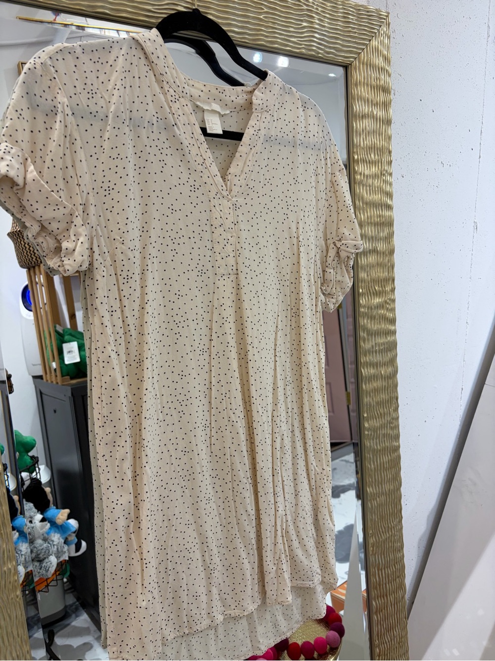 H&M Cream Midi Dress with Black Dot Print